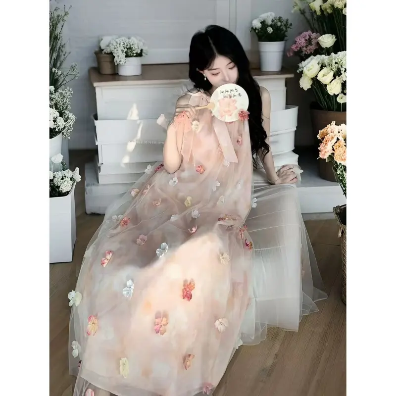 Flowers In Water Sleeveless Dress Women's Pink-2