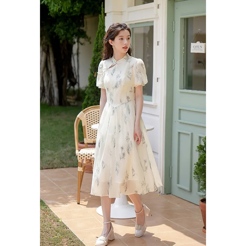 Flowers In Water Short Sleeved Dress Women's-4