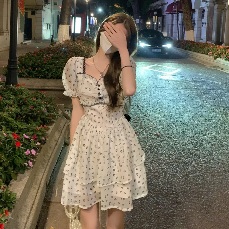 Flowers In Water Short Sleeved Dress Women's-3