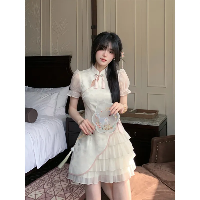 Flowers In Water Short Sleeved Dress Women's-7
