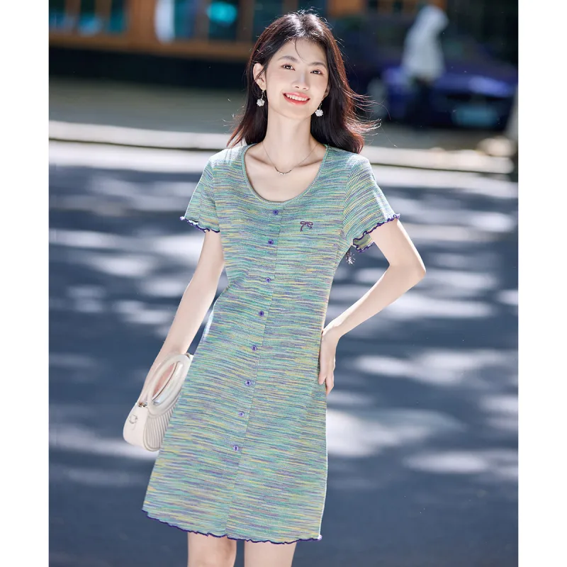 Flowers In Water Short Sleeved Dress Women's-3