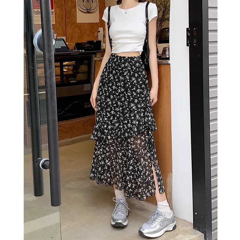 Flowers In Water Casual Long Skirt Women's-4