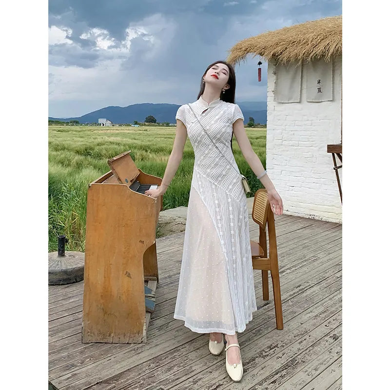 Flowers In Water Short Sleeved Dress Women's-5