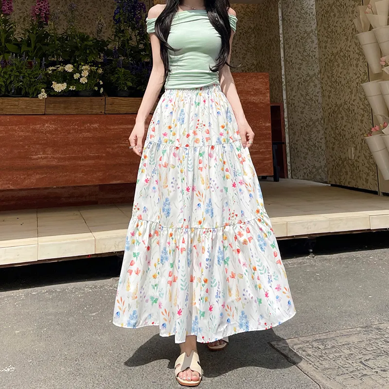Flowers In Water Casual Long Skirt Women's-2