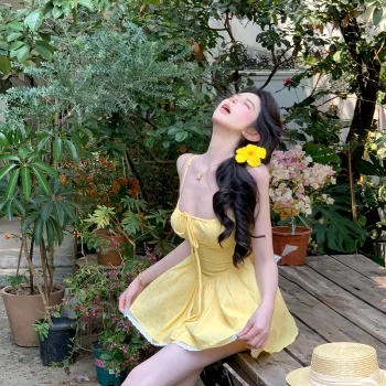 Flowers In Water Slip Dress Women's Yellow