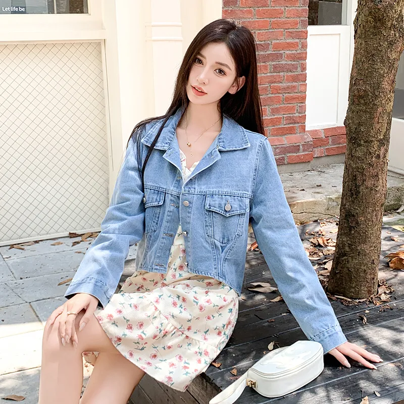 Flowers In Water Denim Jacket Women's Light Blue-1