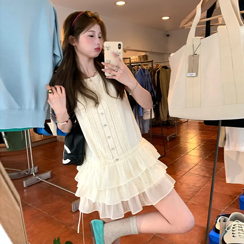 Flowers In Water Sleeveless Dress Women's White-2