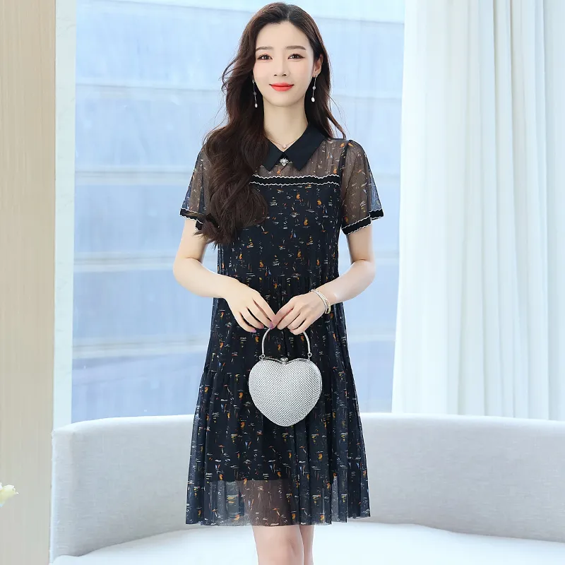 Flowers In Water Short Sleeved Dress Women's-2