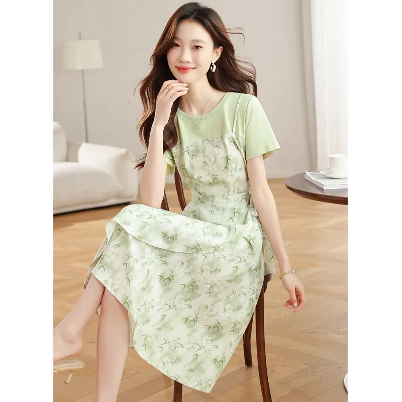 Flowers In Water Short Sleeved Dress Women's-4