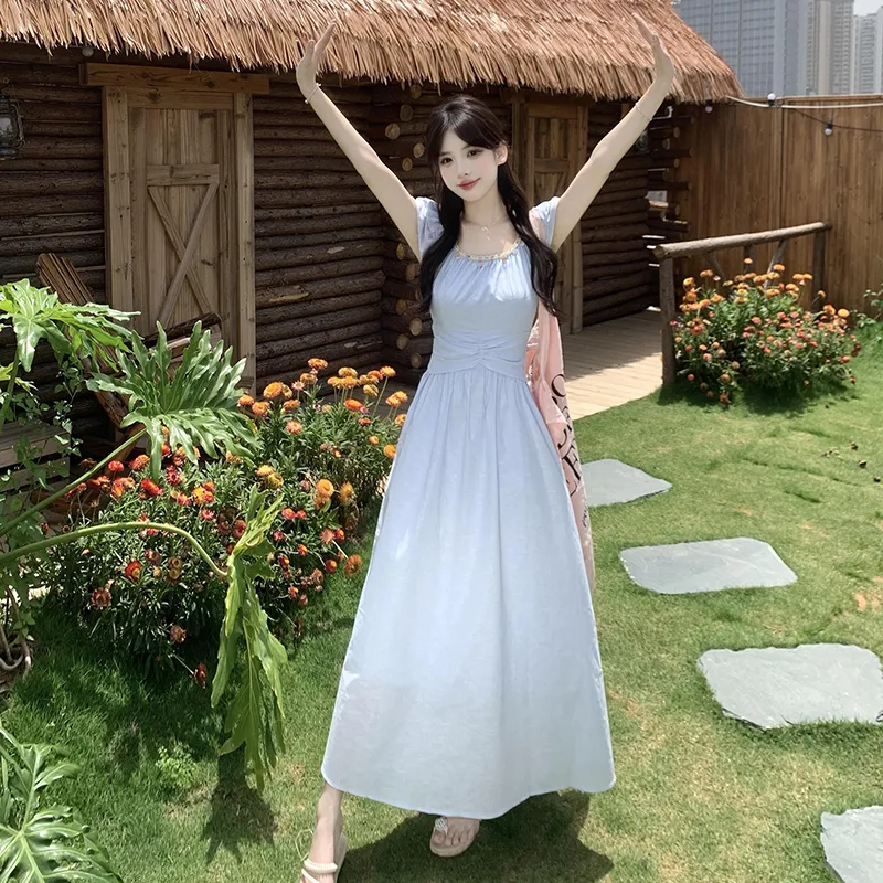 Flowers In Water Short Sleeved Dress Women's-1