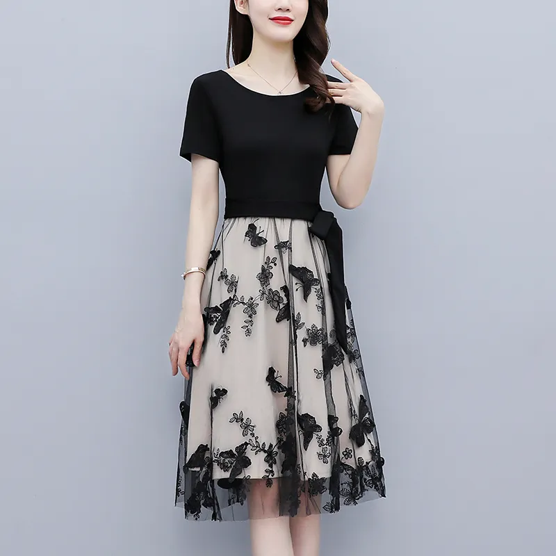 Flowers In Water Short Sleeved Dress Women's-1