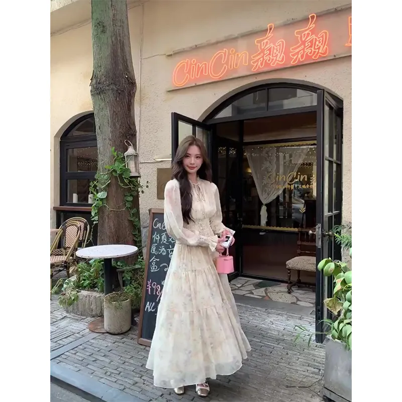 Flowers In Water Long Sleeved Dress Women's Floral-5
