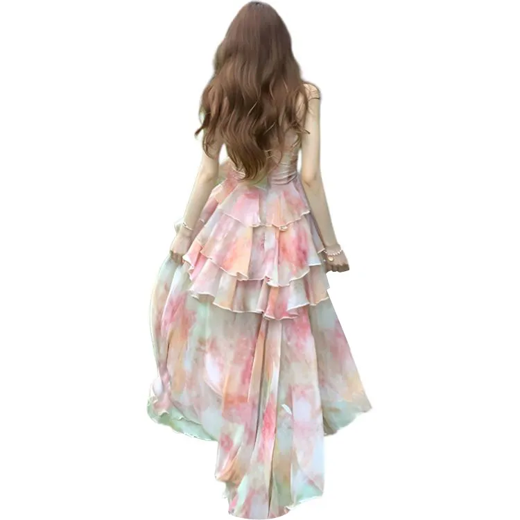 Flowers In Water Slip Dress Women's Oil Painting Fairy-1