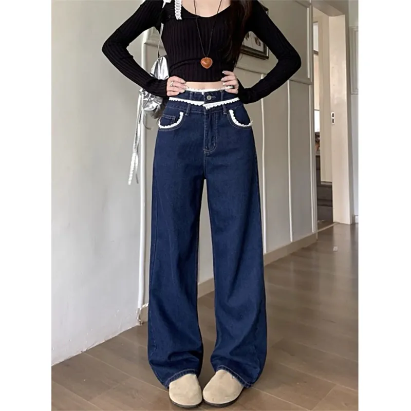 Flowers in water Jeans Women's Blue-4
