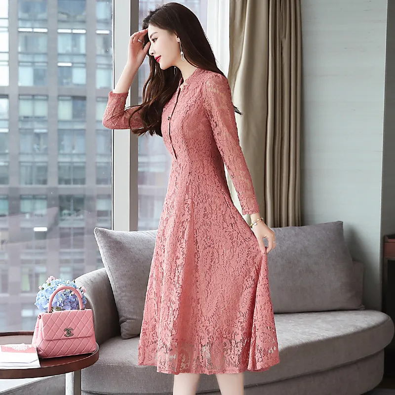 Flowers In Water Long Sleeved Dress Women's-3