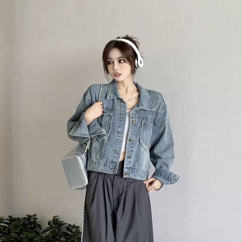 Flowers In Water Denim Jacket Women's Image Color-4