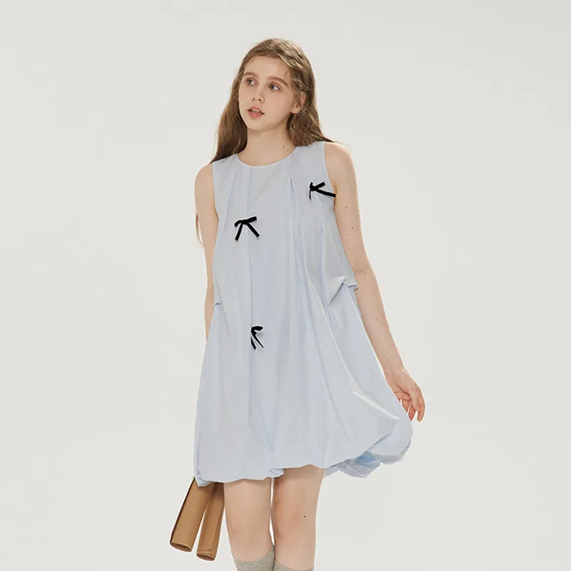 Flowers In Water Sleeveless Dress Women's Light Blue-3
