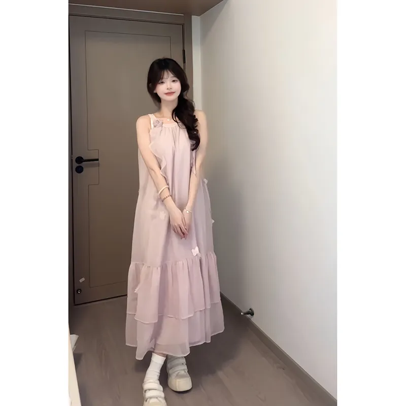 Flowers In Water Sleeveless Dress Women's Pink Purple-2