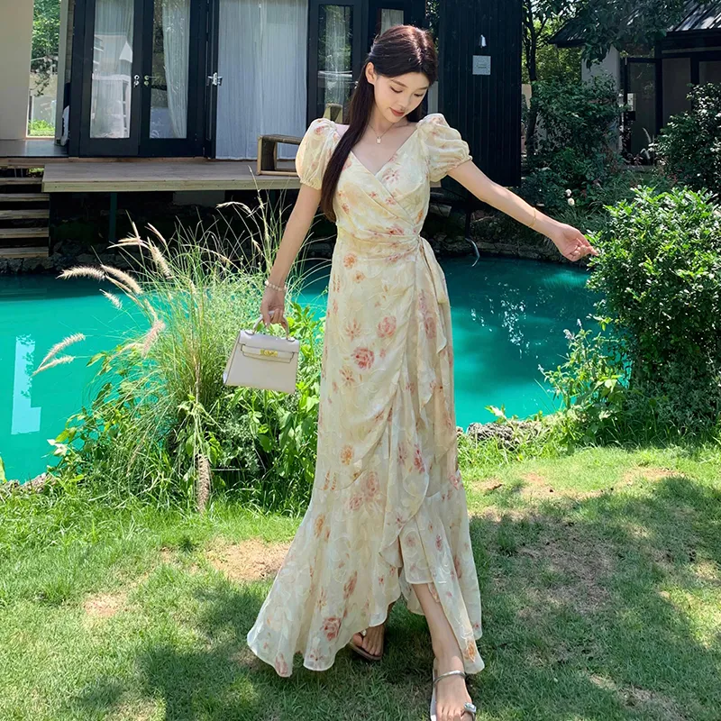 Flowers In Water Short Sleeved Dress Women's-3