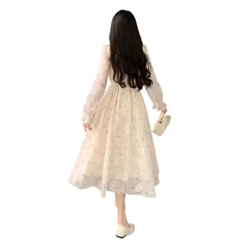 Flowers In Water Long Sleeved Dresses Women's Pink Apricot