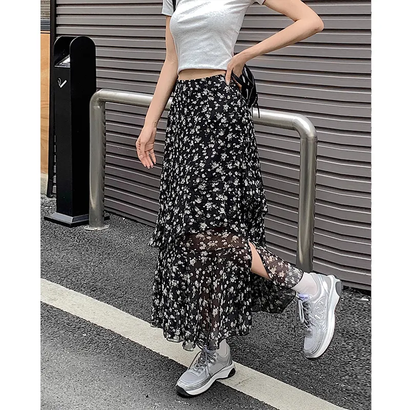 Flowers In Water Casual Long Skirt Women's-5
