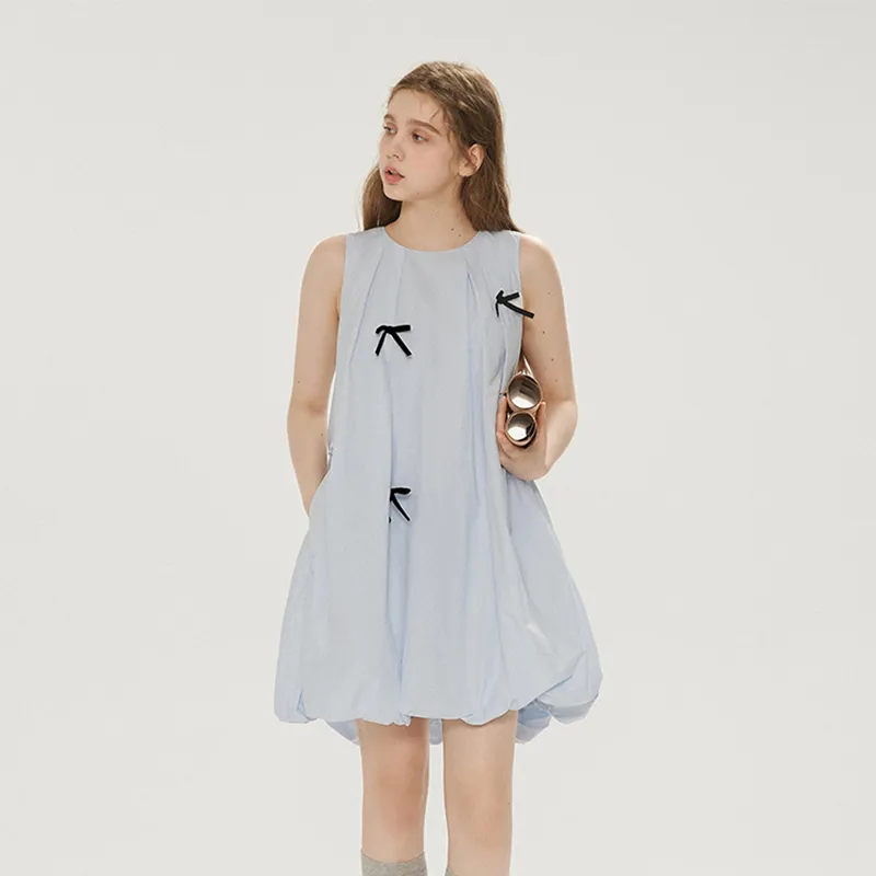 Flowers In Water Sleeveless Dress Women's Light Blue-2