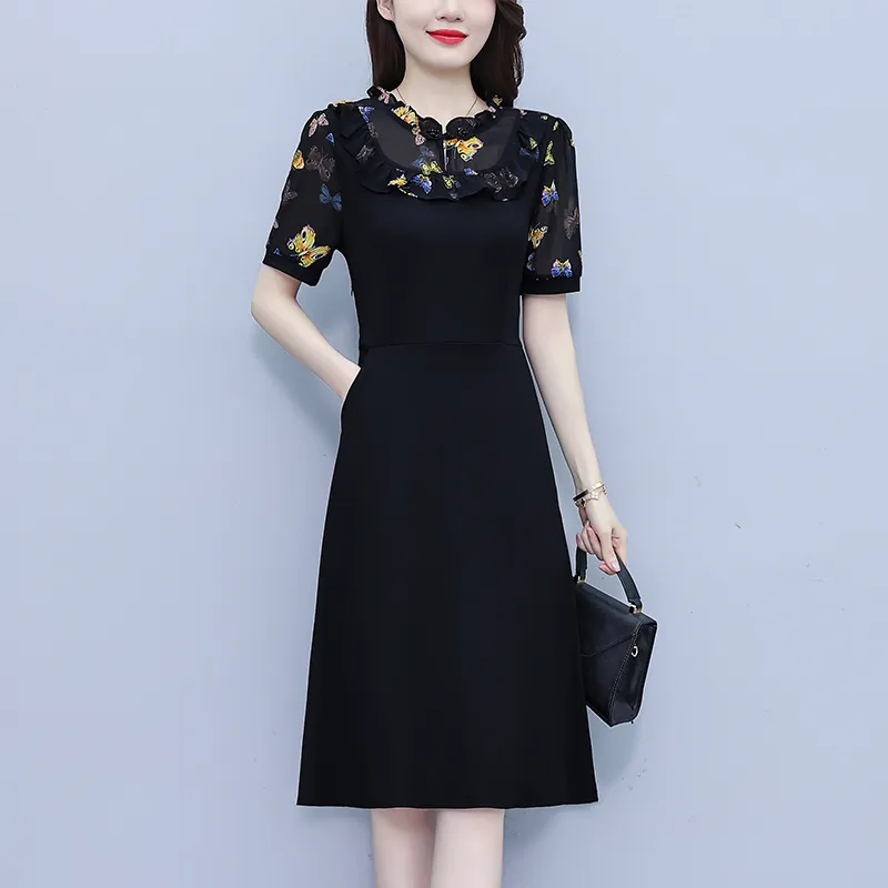 Flowers In Water Short Sleeved Dress Women's-5