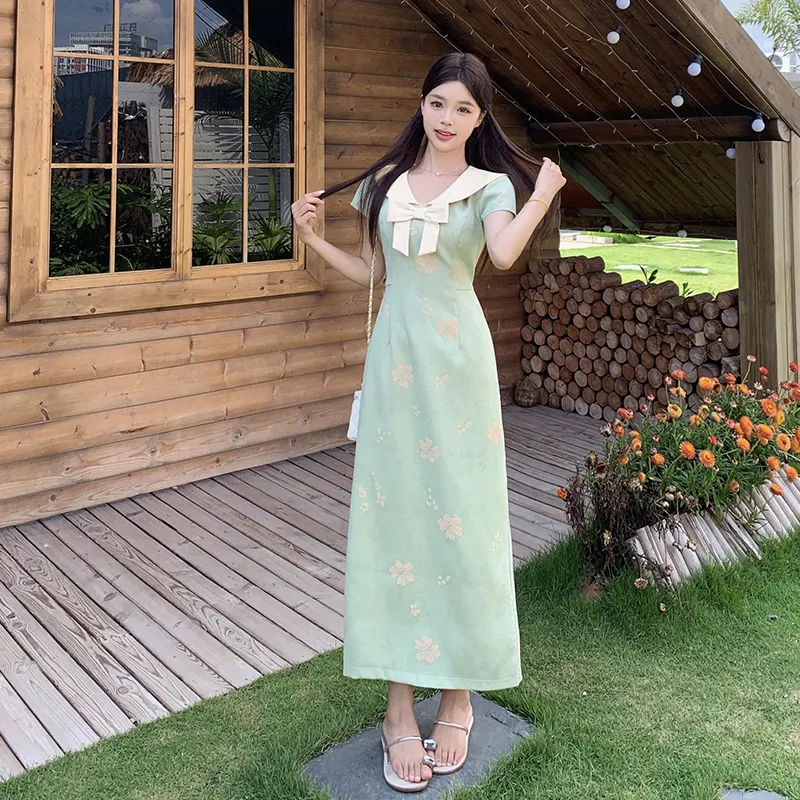 Flowers In Water Short Sleeved Dress Women's-1