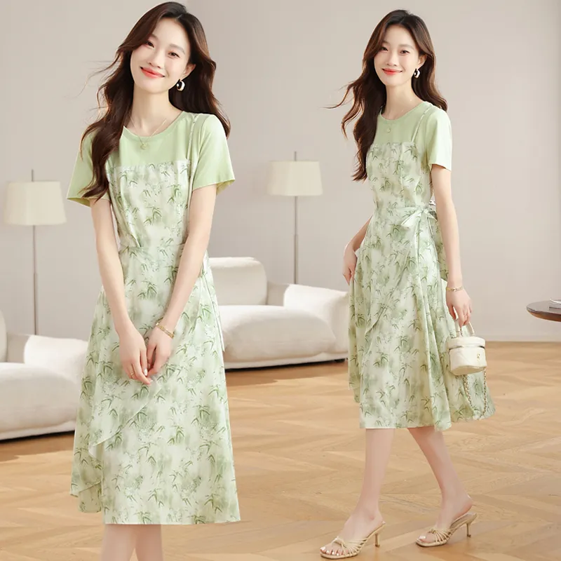 Flowers In Water Short Sleeved Dress Women's-2