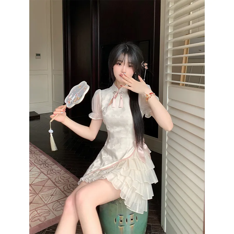 Flowers In Water Short Sleeved Dress Women's-5