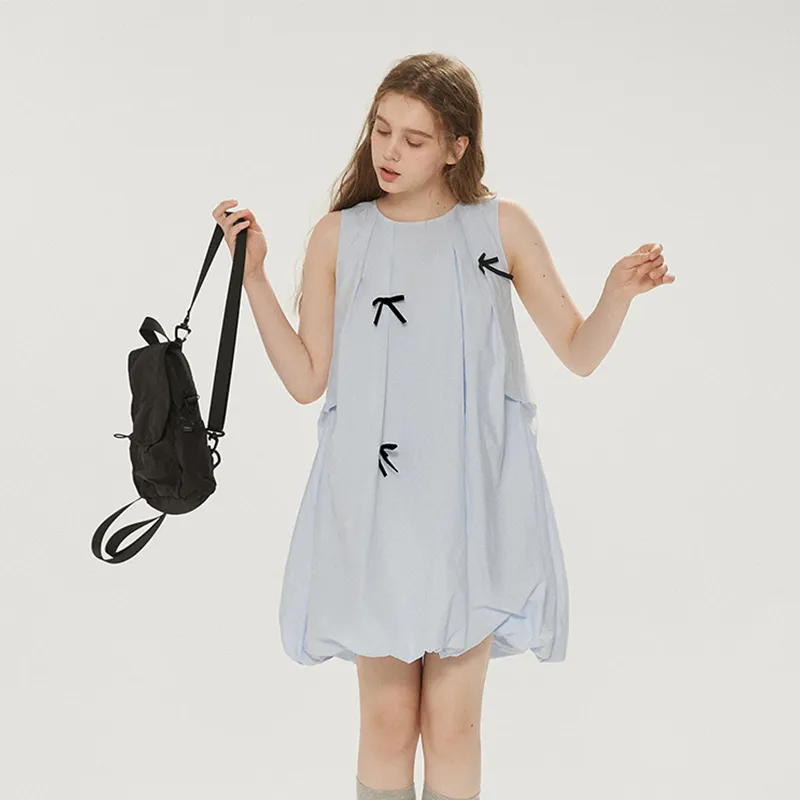 Flowers In Water Sleeveless Dress Women's Light Blue-1