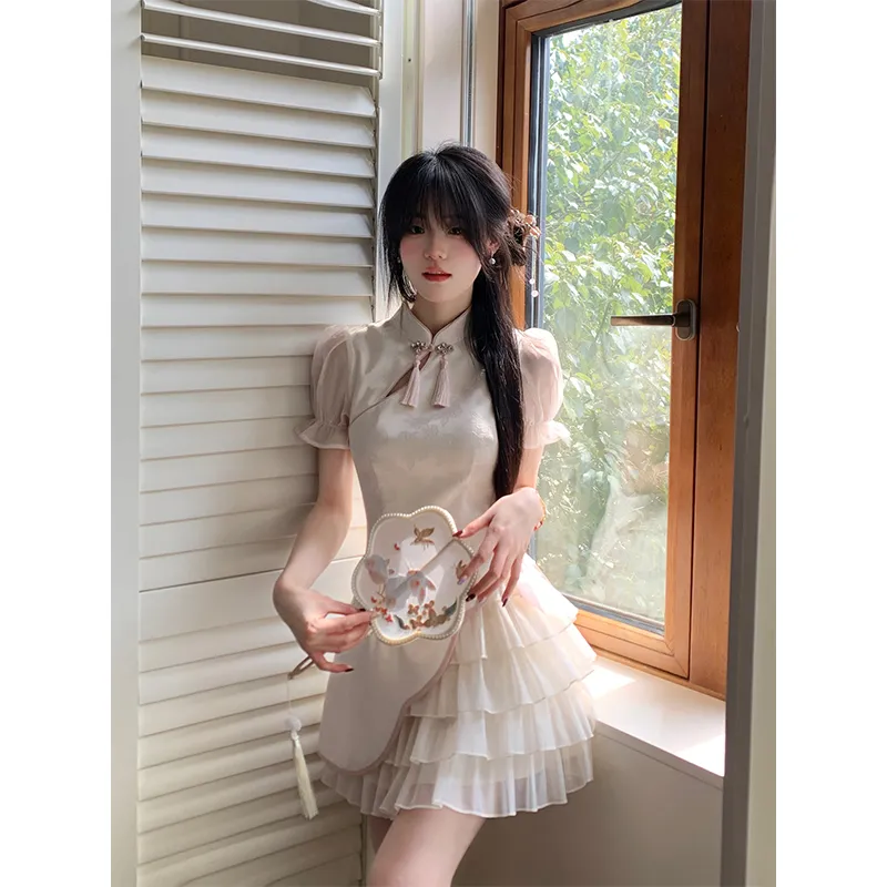 Flowers In Water Short Sleeved Dress Women's-3