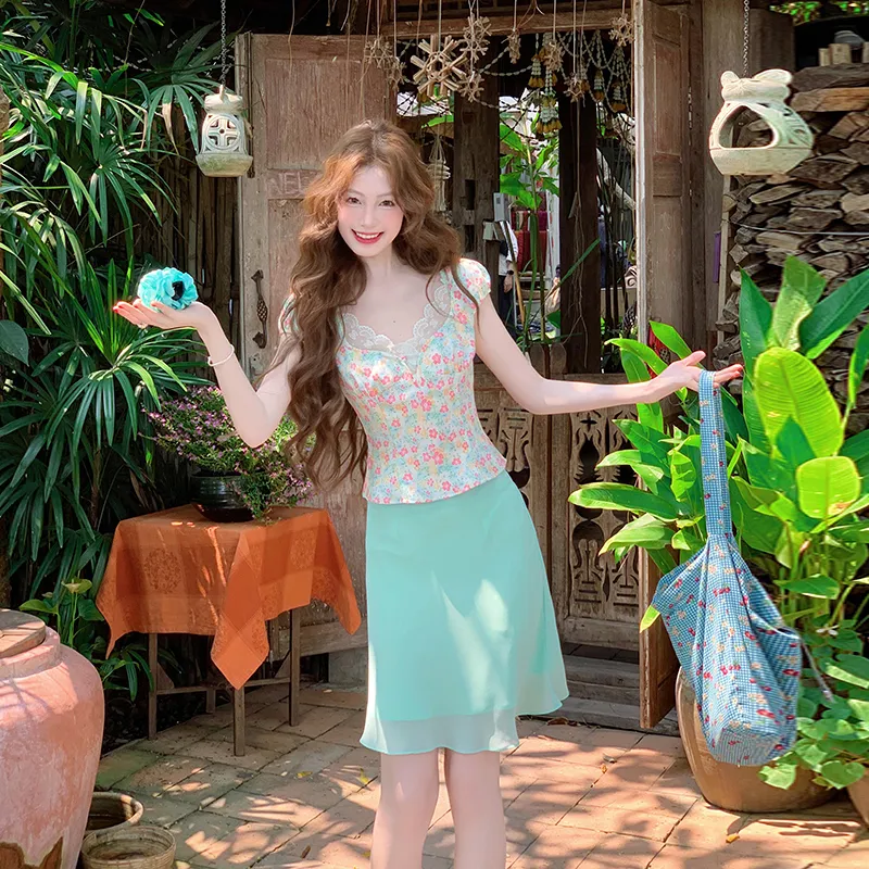Flowers In Water Skirt Set Women's-3