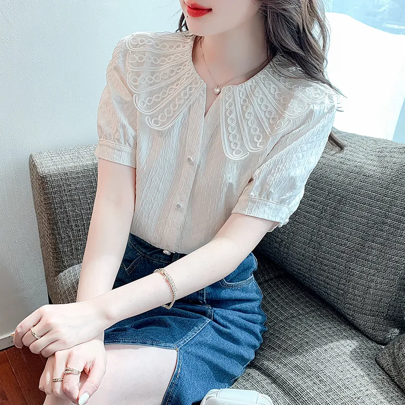 Flowers In Water Shirt Women's Apricot White-2