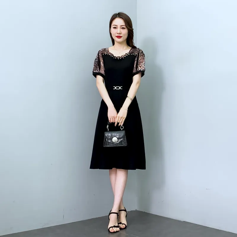 Flowers In Water Short Sleeved Dress Women's-5
