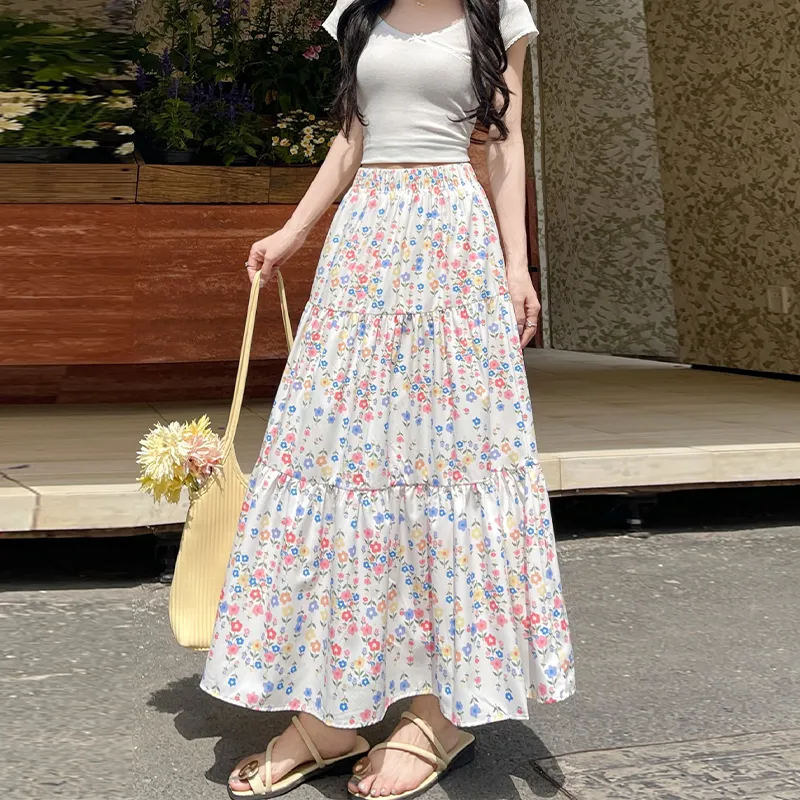 Flowers In Water Casual Long Skirt Women's-4
