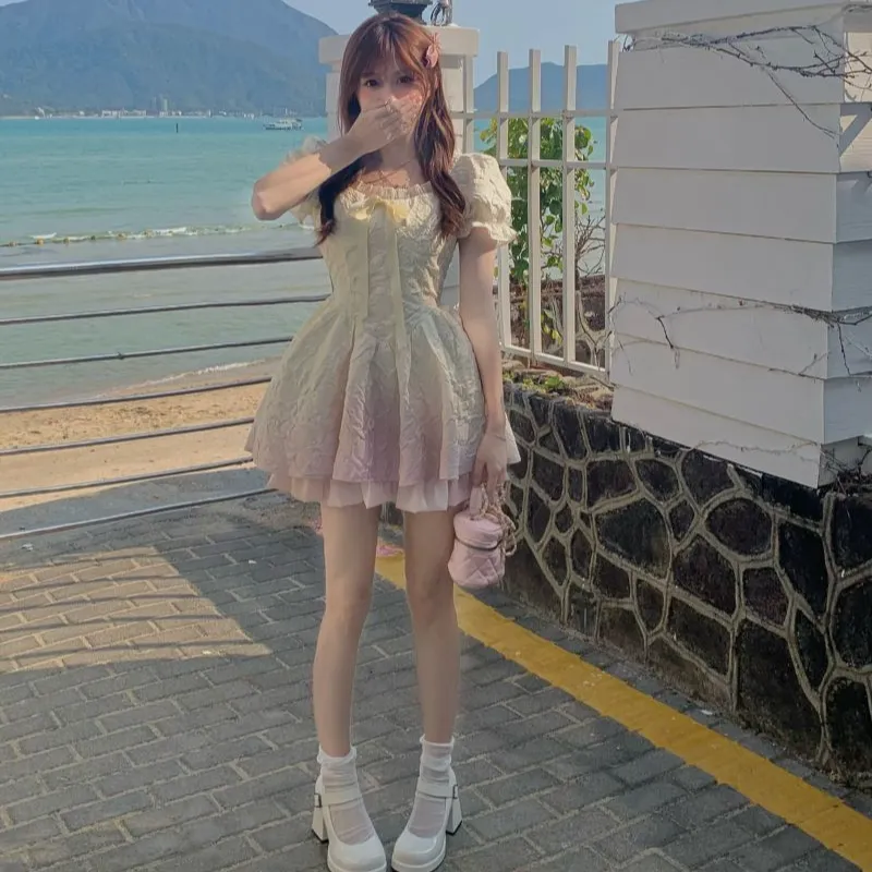 Flowers In Water Short Sleeved Dress Women's-3