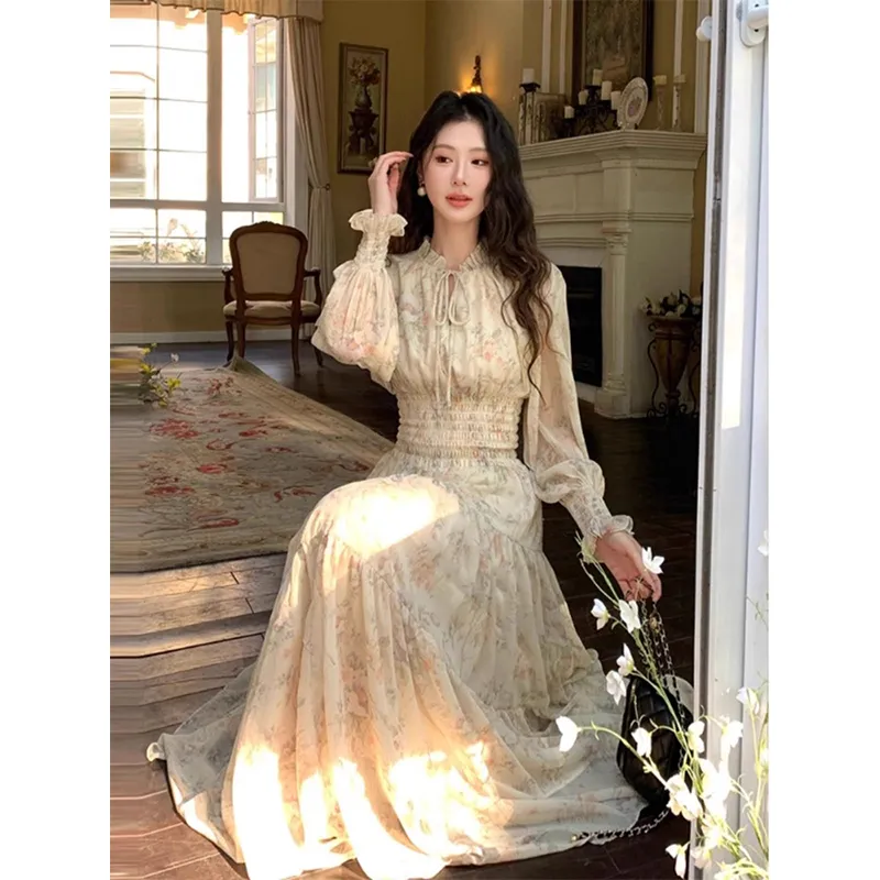 Flowers In Water Long Sleeved Dress Women's-1