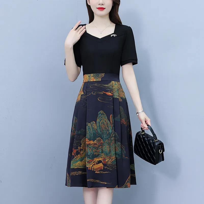 Flowers In Water Short Sleeved Dress Women's-4