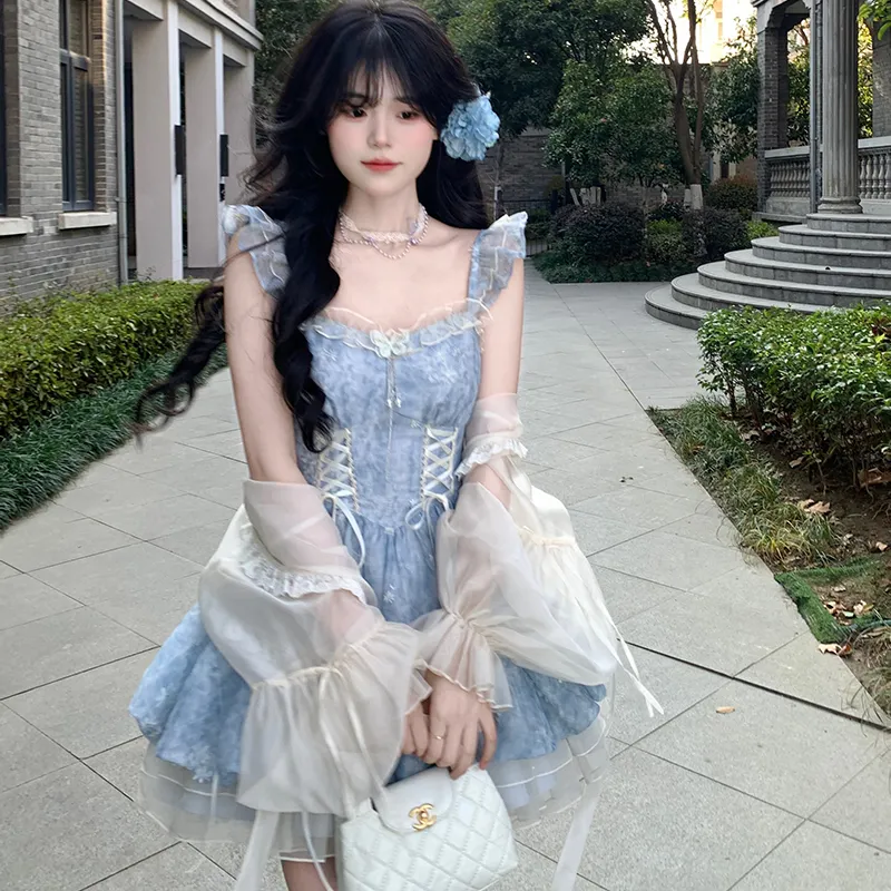 Flowers In Water Slip Dress Women's Image Color-2