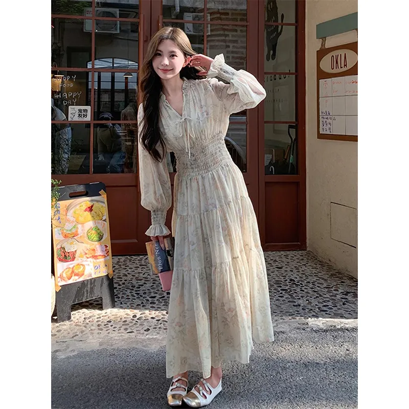Flowers In Water Long Sleeved Dress Women's Floral-3