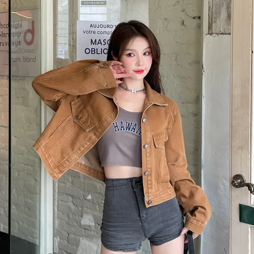 Flowers In Water Denim Jacket Women's Coffee