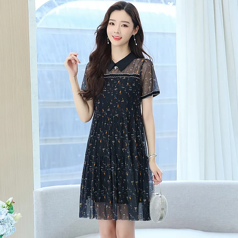 Flowers In Water Short Sleeved Dress Women's-3