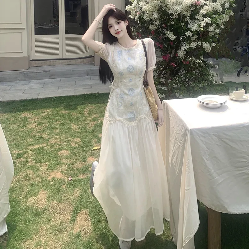Flowers In Water Short Sleeved Dress Women's-3