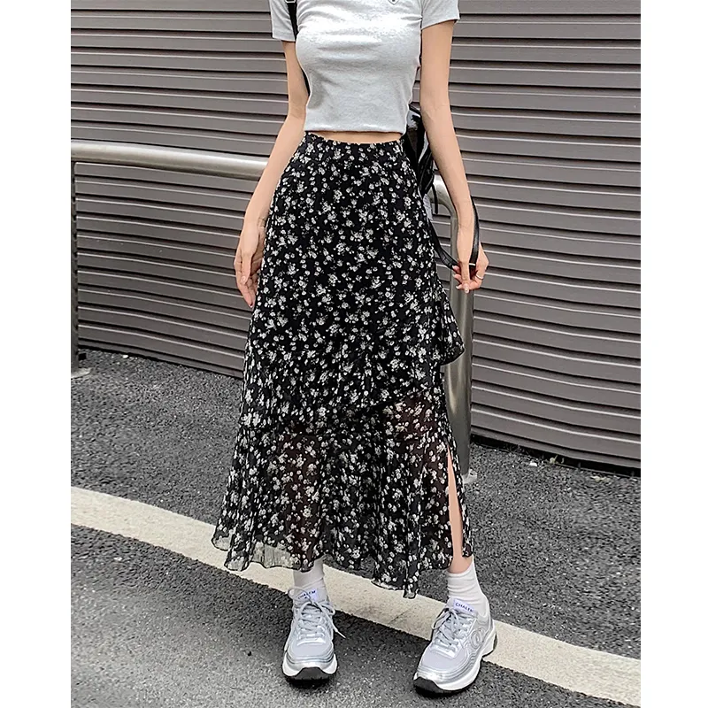 Flowers In Water Casual Long Skirt Women's-2