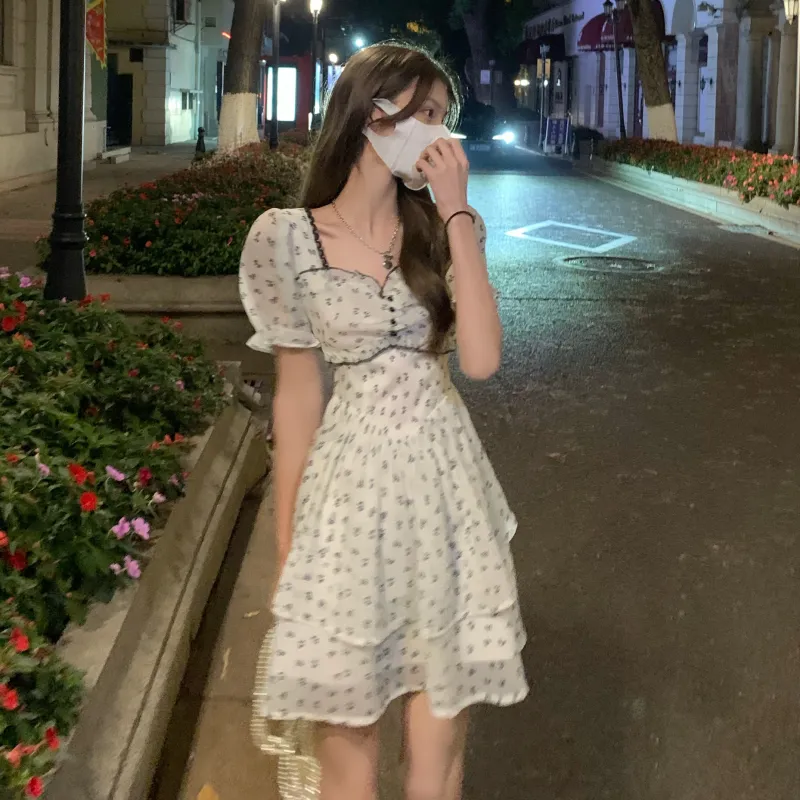 Flowers In Water Short Sleeved Dress Women's-5