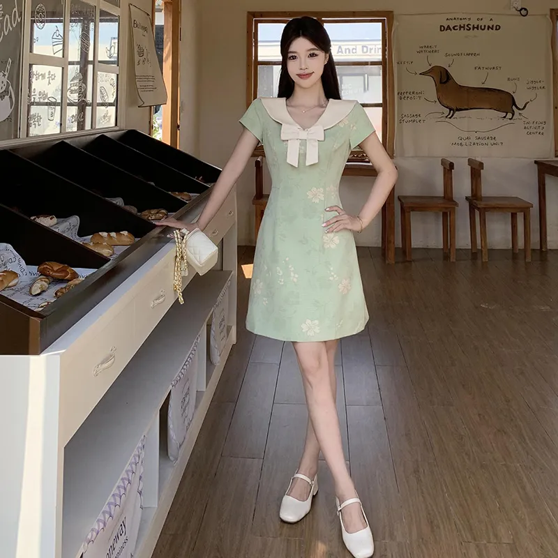 Flowers In Water Short Sleeved Dress Women's-5