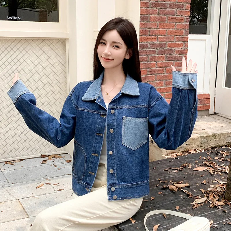 Flowers In Water Denim Jacket Women's Blue-2
