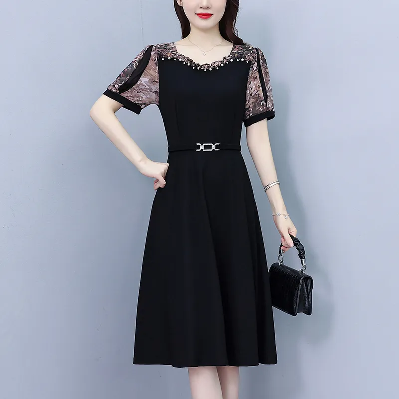 Flowers In Water Short Sleeved Dress Women's-3