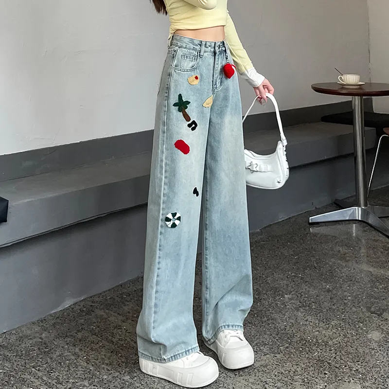 Flowers In Water Jeans Women's Light Blue-4